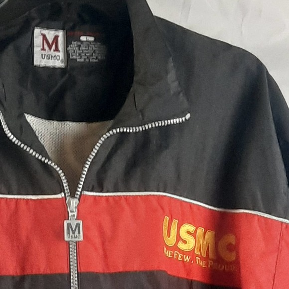 Vtg 90's USMC Black & Red Mesh lined embroidered zip front pocket Jacket LG - Picture 5 of 9